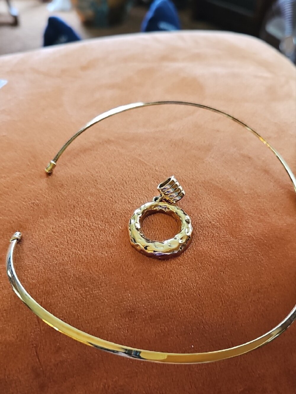 Gold-Tone Textured Circle Pendant Necklace - Women Jewelry - Picture 6 of 7